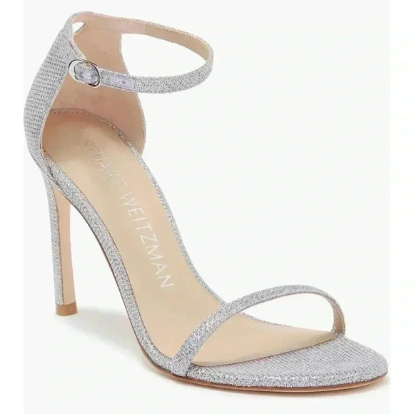 STUART WEITZMAN Nudistcurve Ankle Strap Sandal SILVER CRYSTAL Size 11.5 - Picture 1 of 10